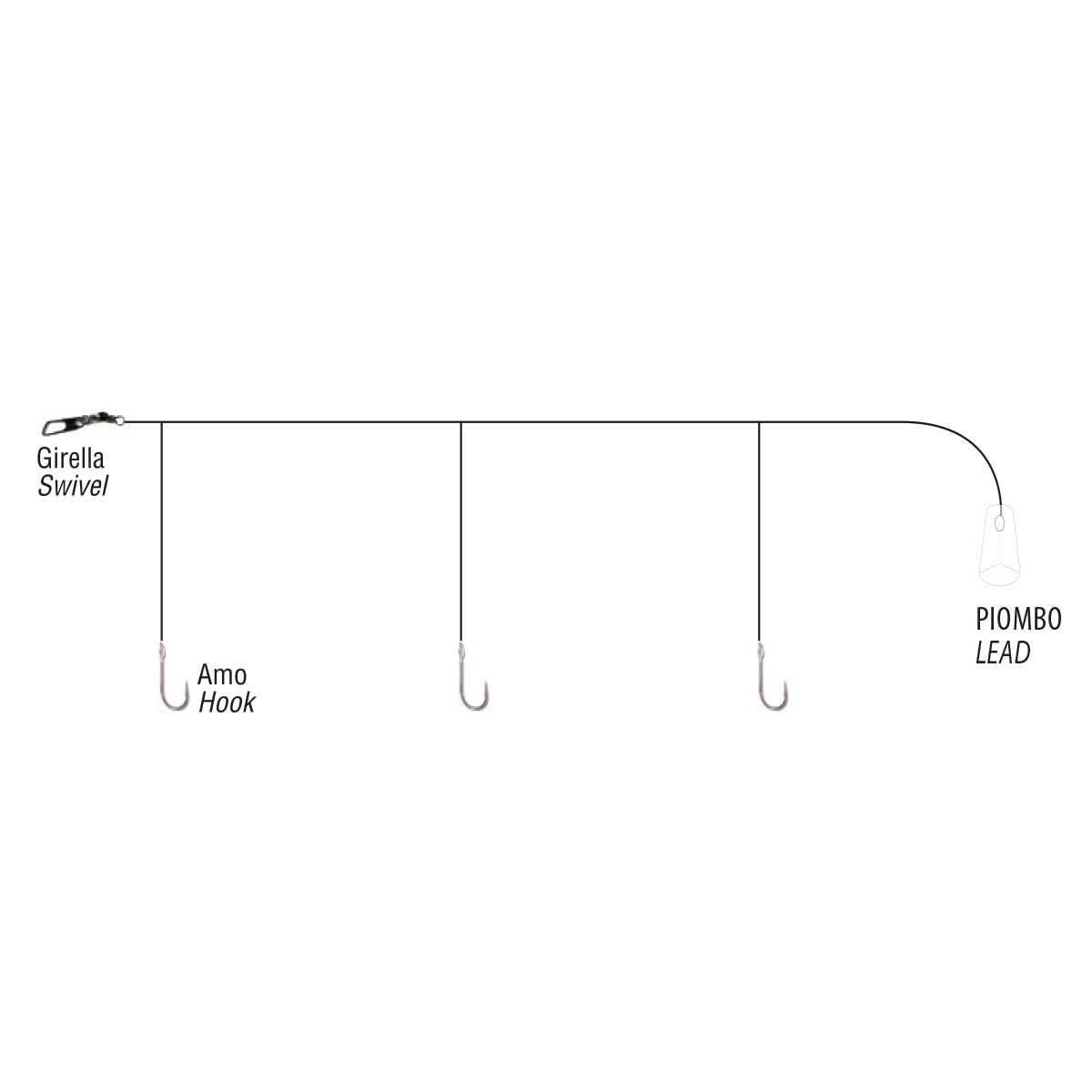 Lineaeffe Terminale 3 ami e piombo per bolentino